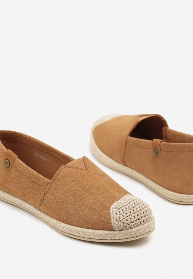 Brązowe Espadryle ze Zdobieniami z Plecionki i Elastyczną Wstawka Nelithae