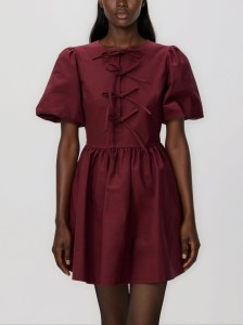 Sukienka mini z wiązaniem - bordowy