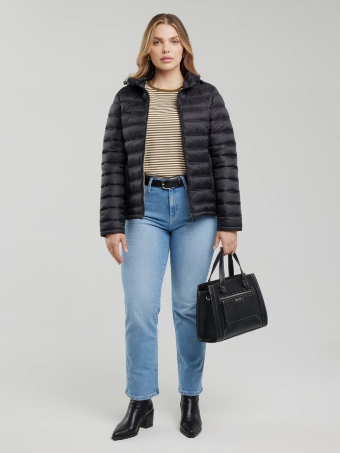 Kurtka damska pikowana z odpinanym kapturem czarna Azeala23 906