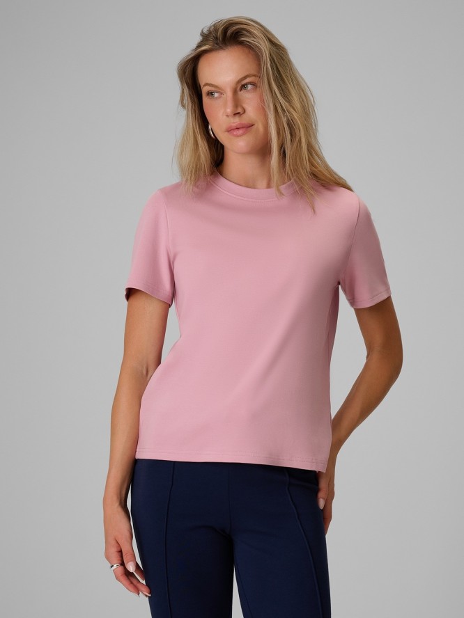 4F T-shirt regular gładki damski - różowy XS