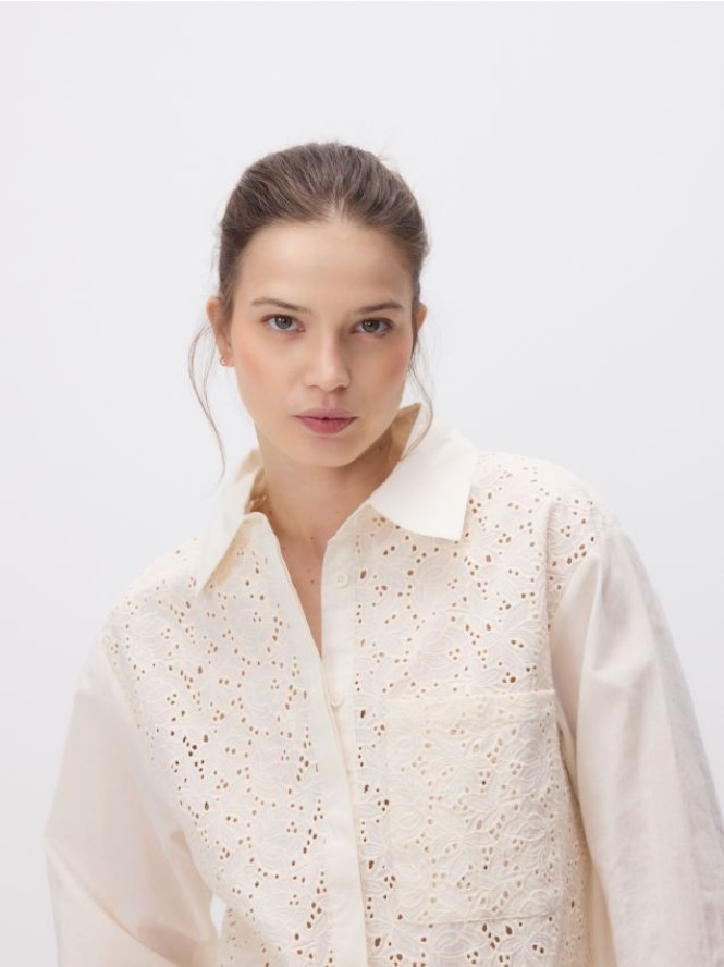 Ażurowa koszula z bawełny - złamana biel