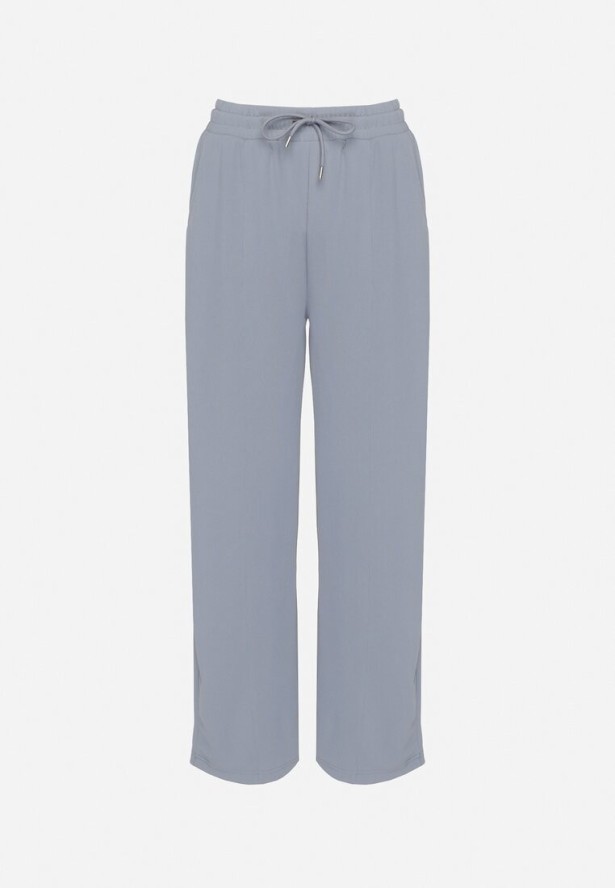 Niebieskie Szerokie Spodnie z Wysokim Stanem i Wiązaniem Deannie