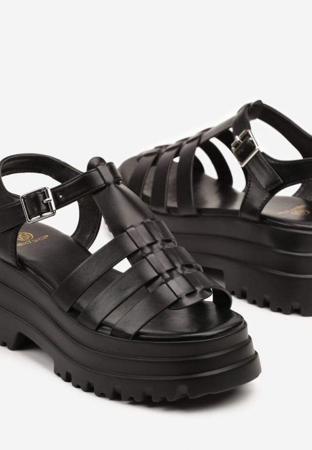 Czarne Sandały w Stylu Gladiatorek na Platformie Caliona