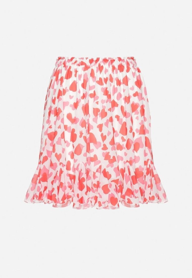 Biało-Różowa Spódnica o Rozkloszowanym Kroju z Falbanką Yasselia