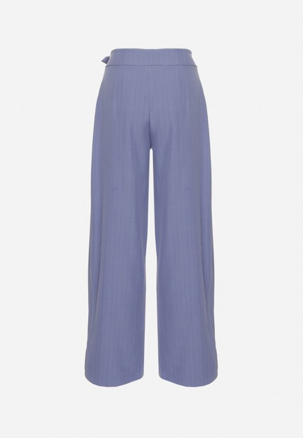 Niebieskie Garniturowe Spodnie Szerokie z Wiskozą i Paskiem Ellifira