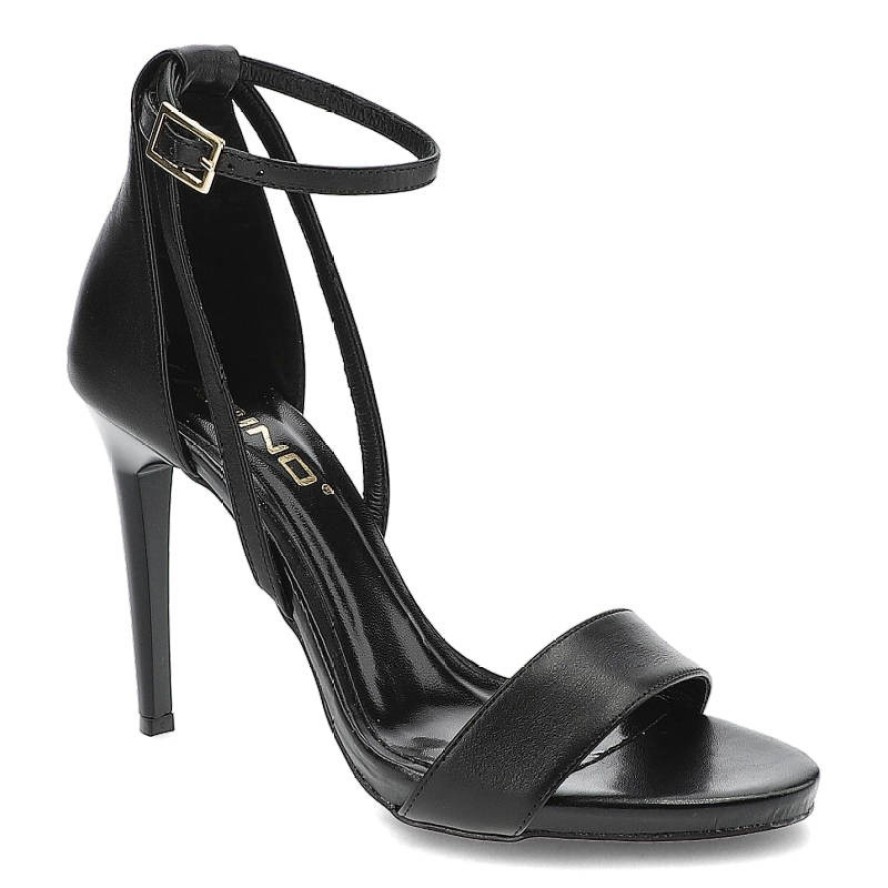 Sandały damskie Karino, naturalna skóra licowa smukły wysoki obcas podkreślający sylwetkę, czarny lico, 4165-076-P
