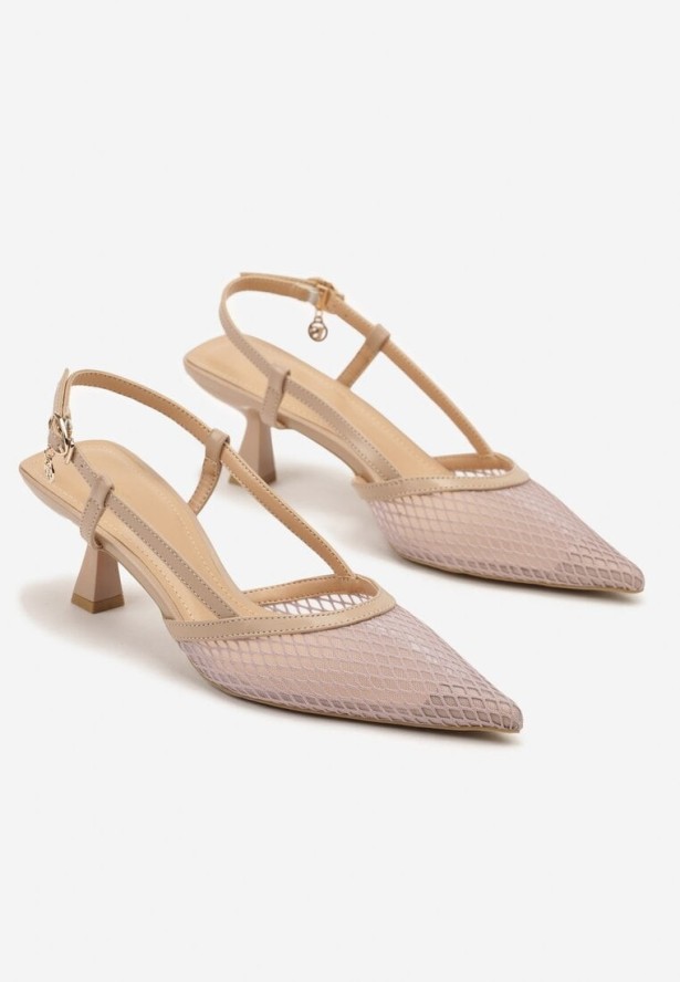 Beżowe Sandały Vices na Kaczuszce Slingback z Siateczkową Cholewką Lumevile