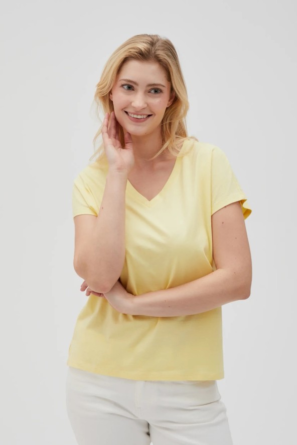 Bawełniny t-shirt z dekoltem w serek żółty