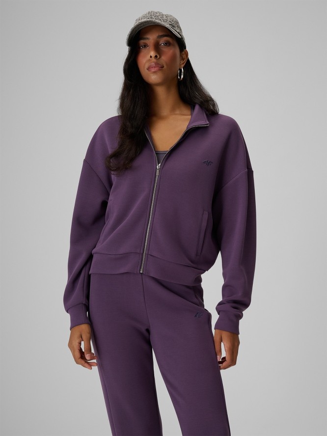 4F Bluza dresowa loose bez kaptura damska - fioletowa XS