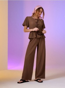 Spodnie wide leg - brązowy