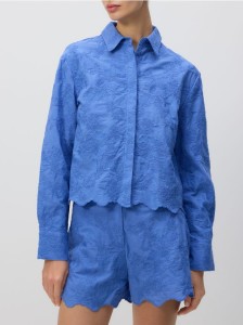 Bawełniana koszula z haftem - jasnoniebieski