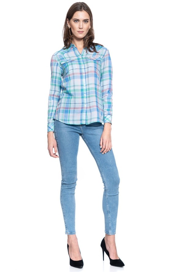 DAMSKA KOSZULA WRANGLER WESTERN CHECK SHIRT CASHMERE BLUE W5N1OBX2B 112130258