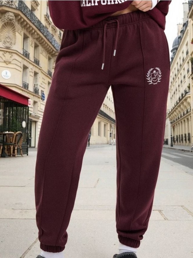 Spodnie jogger w stylu akademickim - bordowy