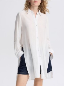 Długa koszula z wiskozy - złamana biel