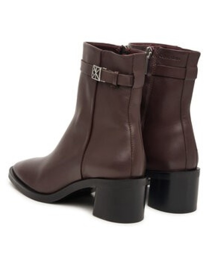 Calvin Klein Botki Block Heel Ank Boot Lth Hdw HW0HW03171 Brązowy