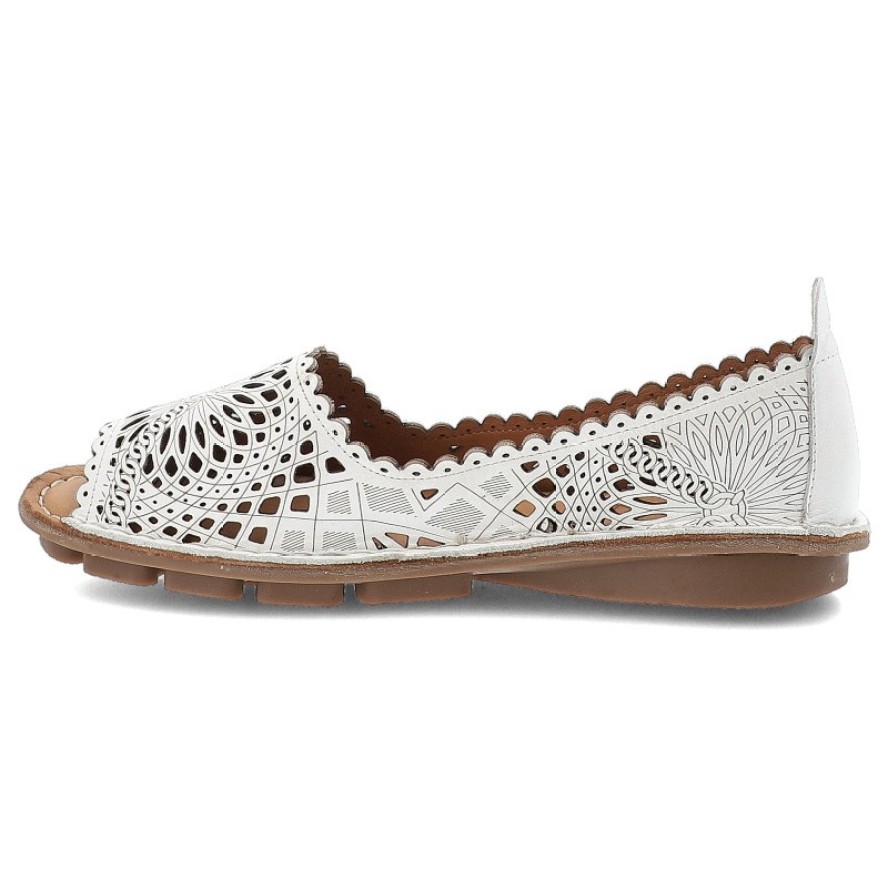 Białe Baleriny Ravini Ażurowe Wsuwane Obuwie Damskie