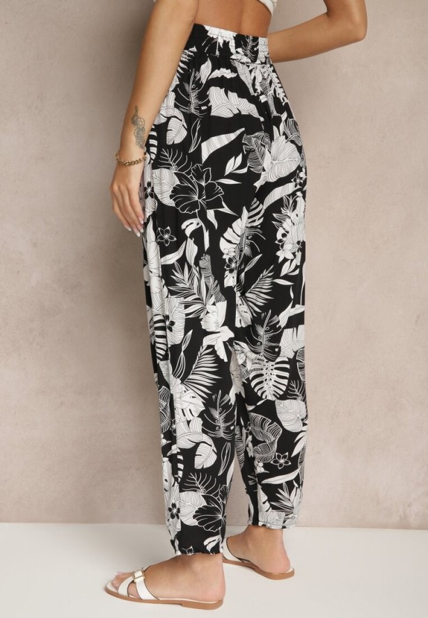 Czarne Wiskozowe Spodnie z Gumką w Talii Gejiro