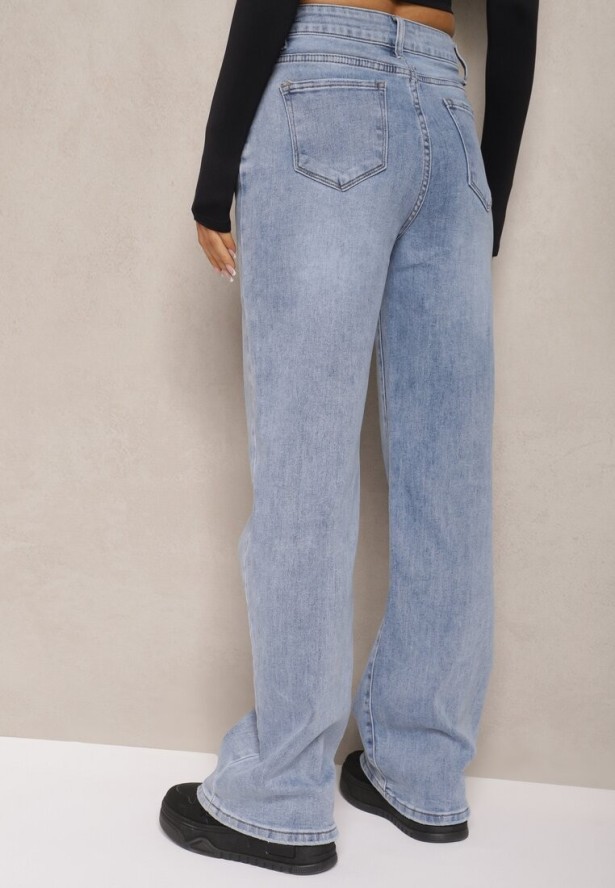Jasnoniebieskie Szerokie Jeansy Regular Waist Rehnia