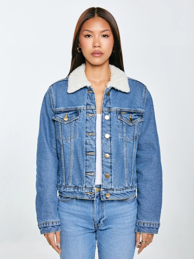 Kurtka damska jeansowa z kożuszkiem niebieska Aspen 485