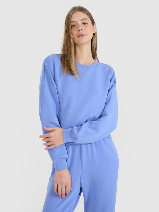 4F Bluza dresowa nierozpinana z modalem damska - niebieska S