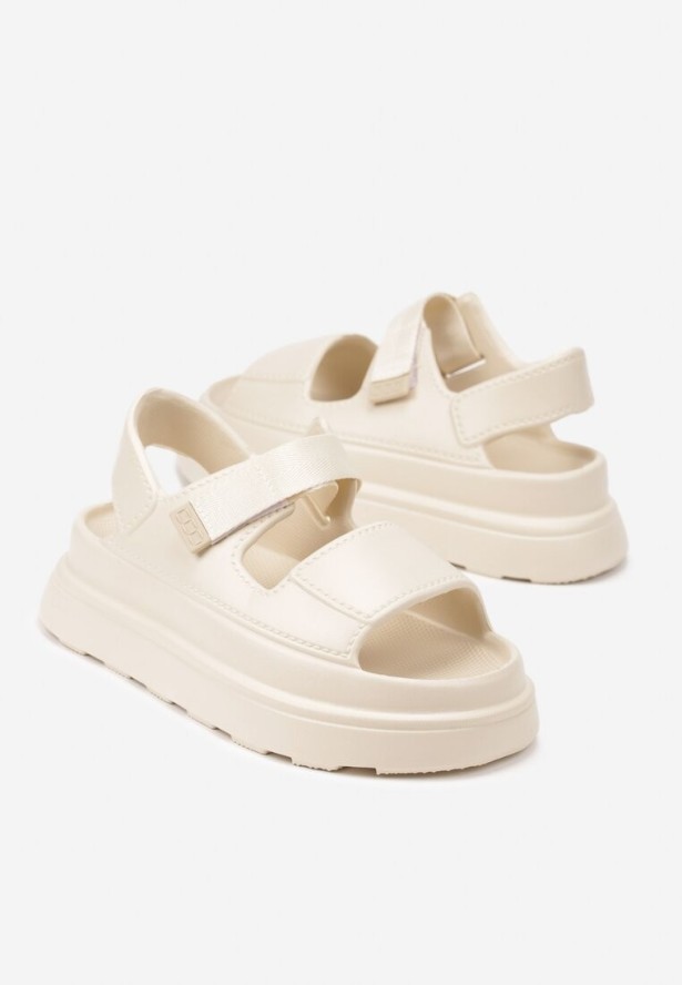 Beżowe Piankowe Sandały Chunky na Grubej Podeszwie z Zapięciem na Rzep Obenae