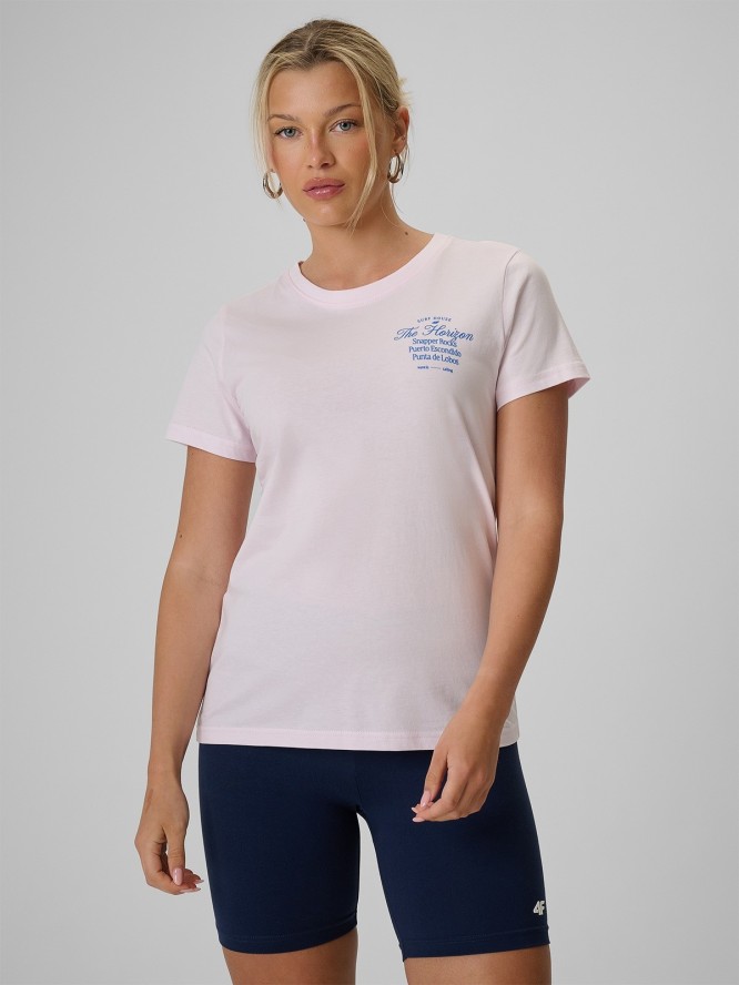 4F T-shirt regular z nadrukiem damski - różowy XL