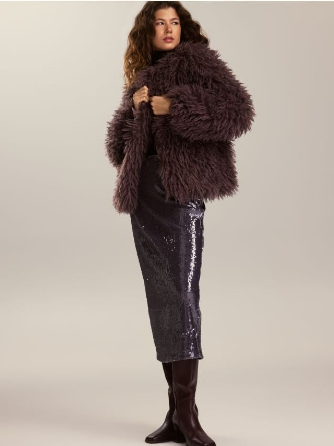 Spódnica midi z cekinami - ciemnofioletowy