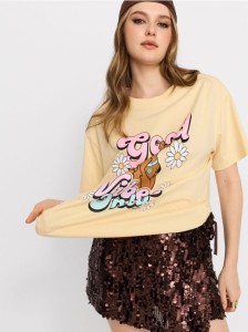 Bawełniana koszulka z nadrukiem Scooby Doo - żółty