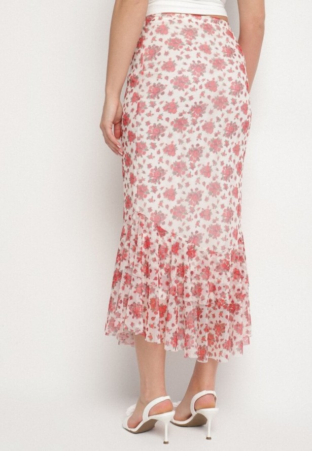 Biało-Czerwona Spódnica o Dopasowanym Kroju Zdobiona Falbanką Efririsse