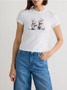 T-shirt regular z nadrukiem - biały