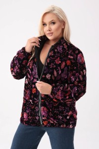Welurowa lekko ocieplona kurtka bomberka Leafia w kwiaty PLUS SIZE XXL OVERSIZE JESIEŃ