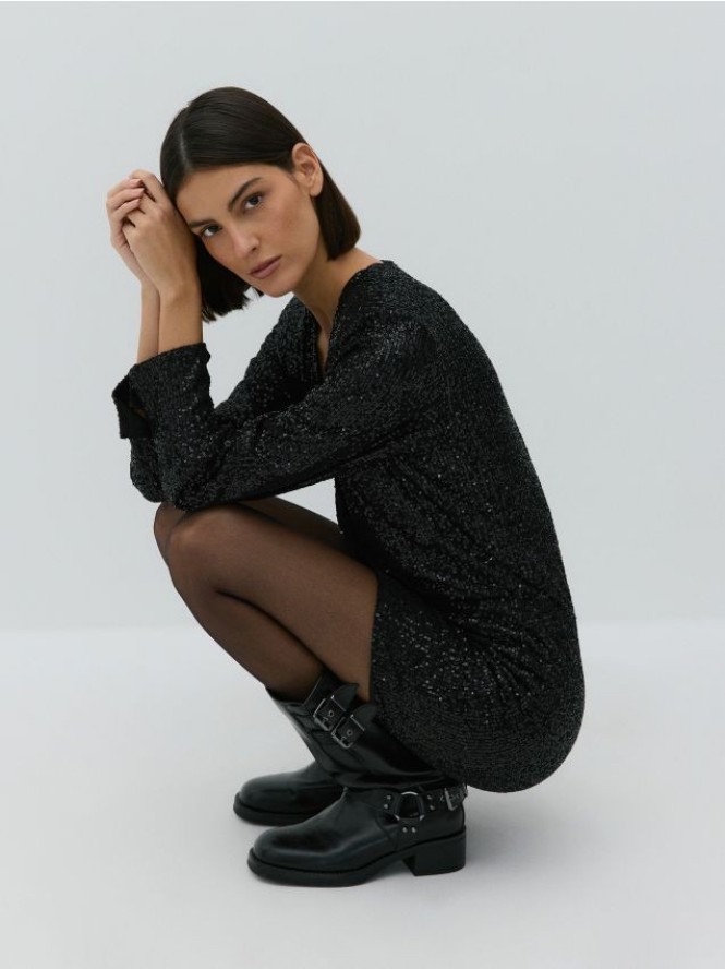 Sukienka mini z cekinami - czarny