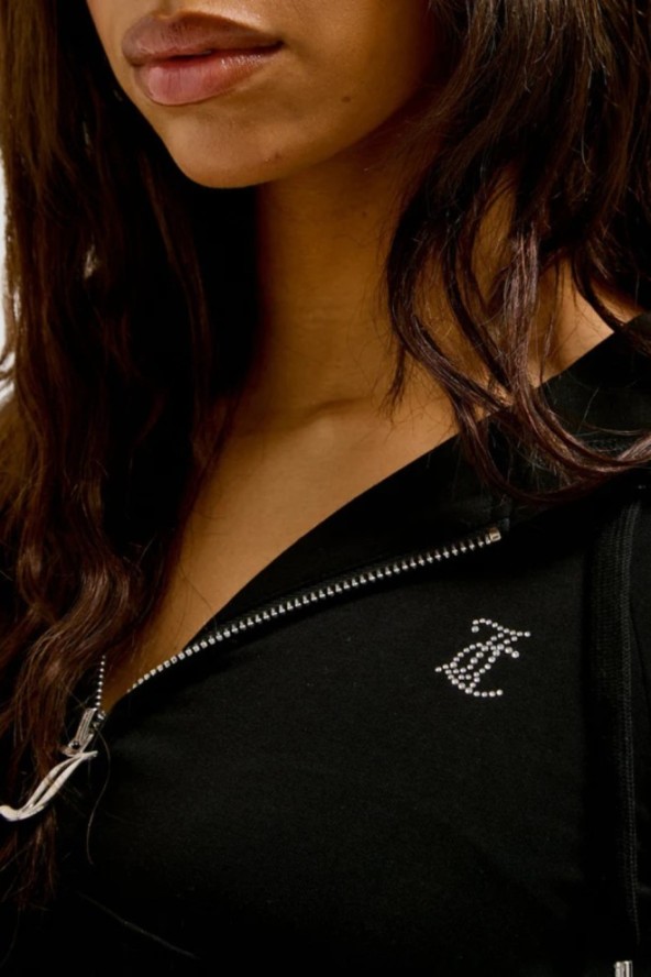 JUICY COUTURE Czarna bluza damska Single Jersey Ola Hoodie, Rozmiar L