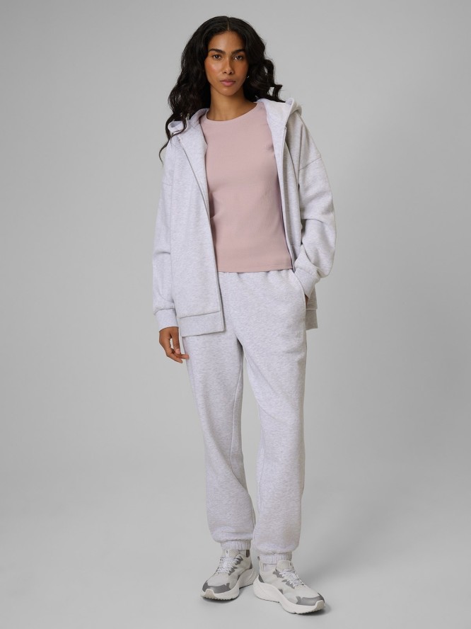 4F T-shirt slim prążkowany damski - różowy S