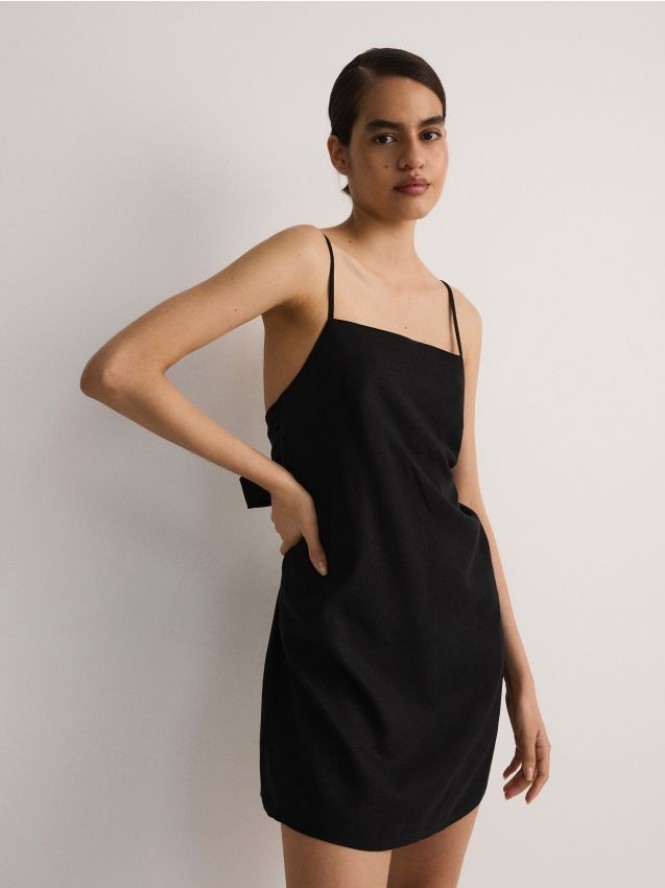 Sukienka mini z lnem - czarny