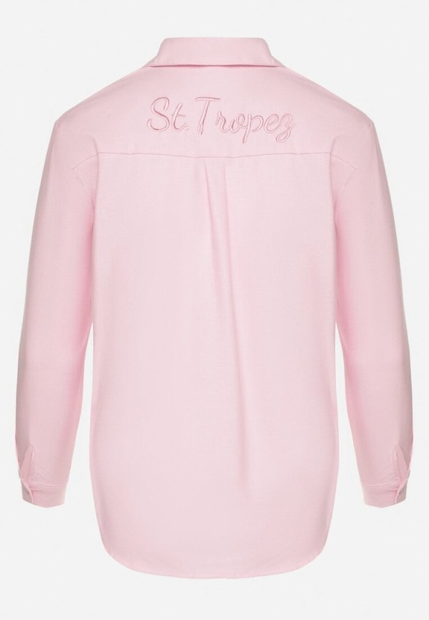 Różowa Koszula z Bawełną i Ozdobnym Napisem Firriva