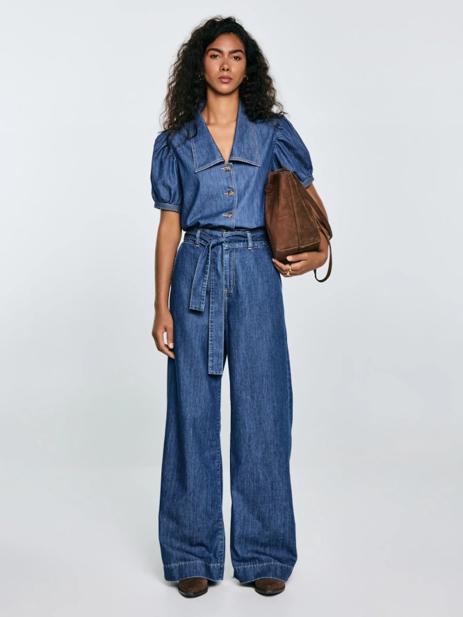 Jeansy damskie wide z paskiem granatowe Julii 398