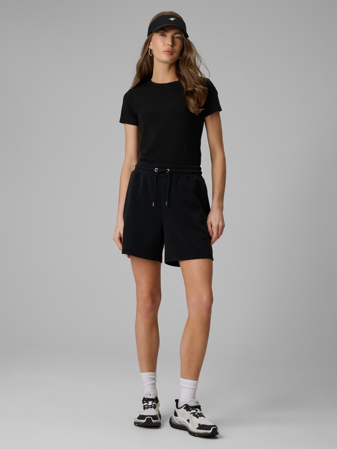 4F T-shirt slim gładki damski - czarny XS