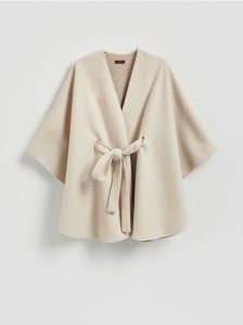 Ponczo z wiązaniem - kremowy