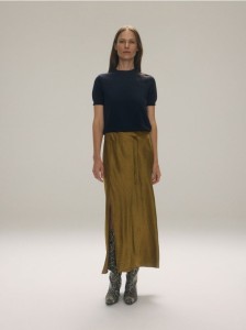 Spódnica maxi z rozcięciem z tkaniny NAIA - oliwkowy