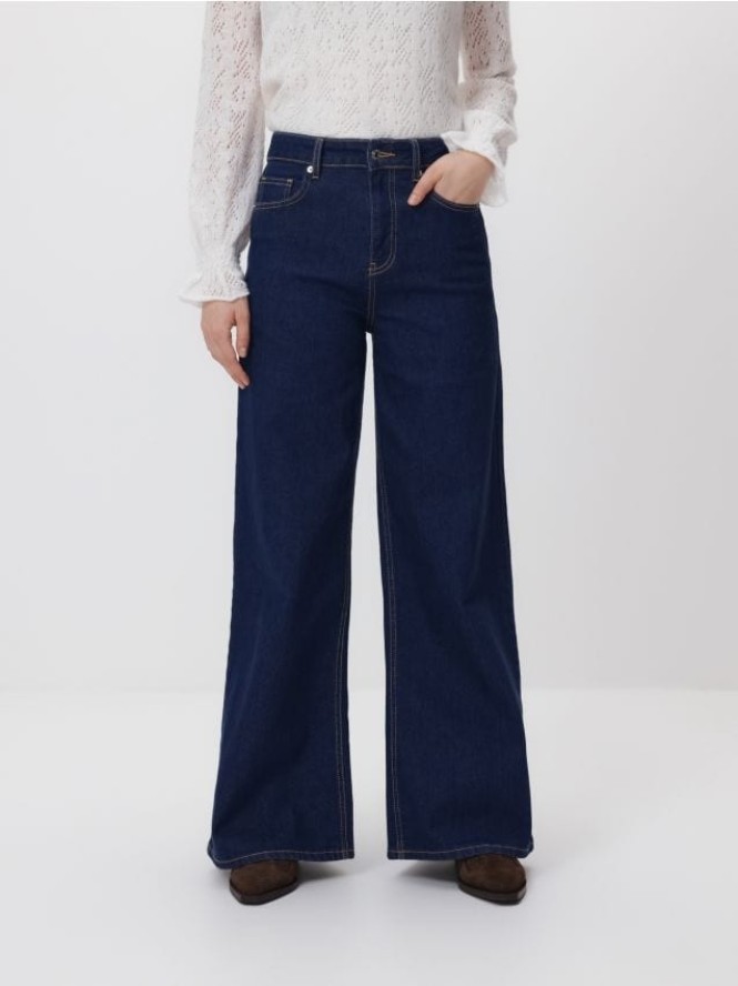 Jeansy wide leg - granatowy
