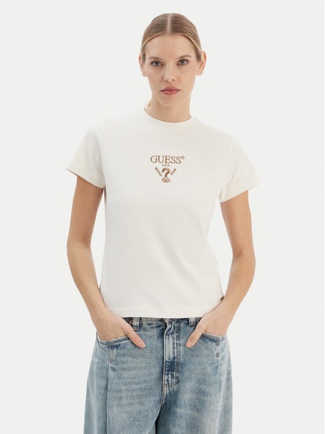 Guess T-Shirt V4YI21 KCDH1 Écru Regular Fit