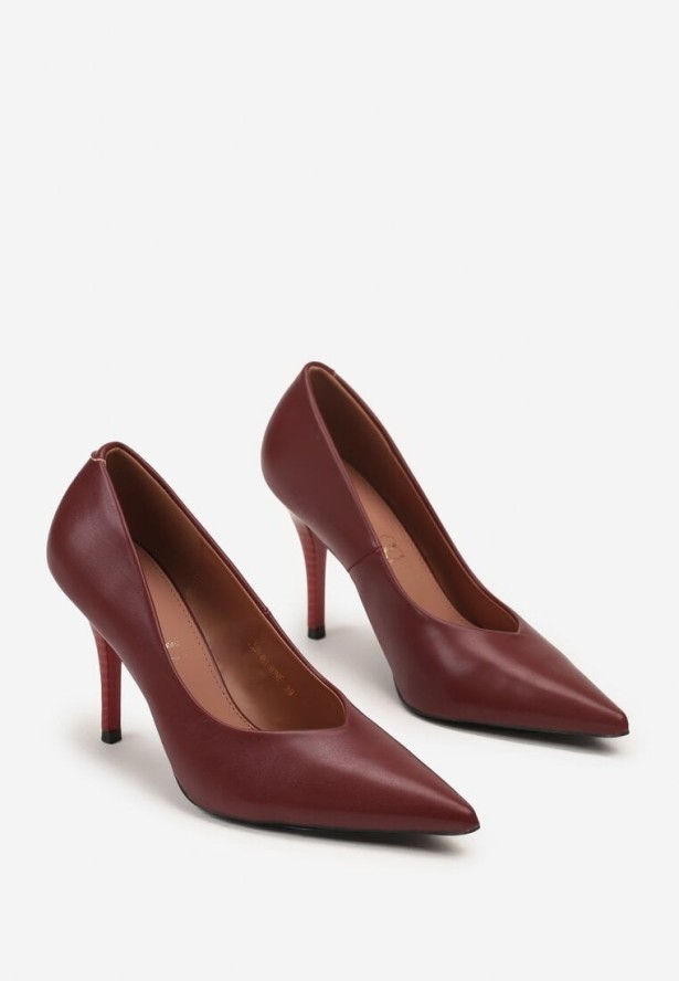 Bordowe Szpilki Vices z Wkładką ze Skóry Naturalnej Anistte