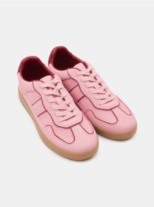 Sneakersy sznurowane z imitacji zamszu - różowy