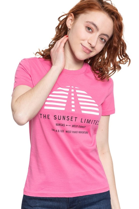 LEE T SHIRT DAMSKI SUNSET TEE CHROME PINK L42XEPNE 112109515