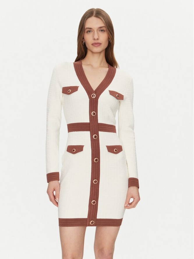 Fracomina Sukienka dzianinowa FS24WD5002K524F8 Biały Slim Fit