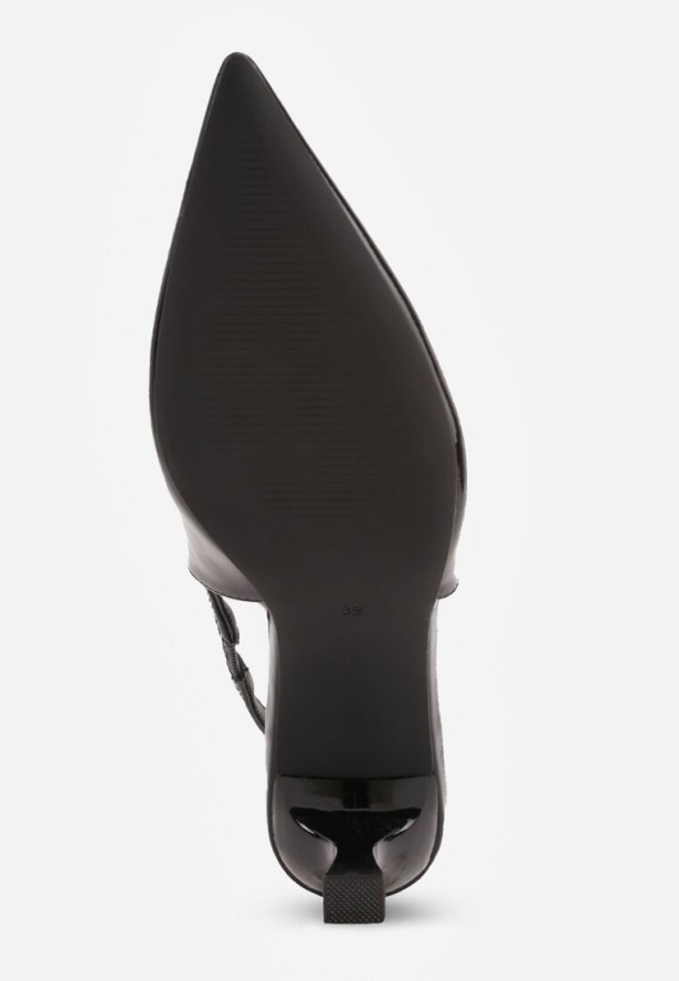 Czarne Eleganckie Szpilki Slingback VICES z Ozdobną Aplikacją przy Pasku Natera