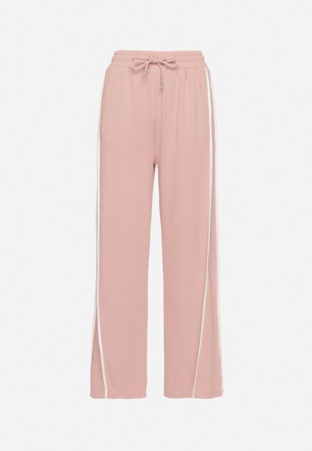 Różowe Spodnie Dresowe o Szerokim Kroju z Wysokim Stanem i Lampasami Sopiva