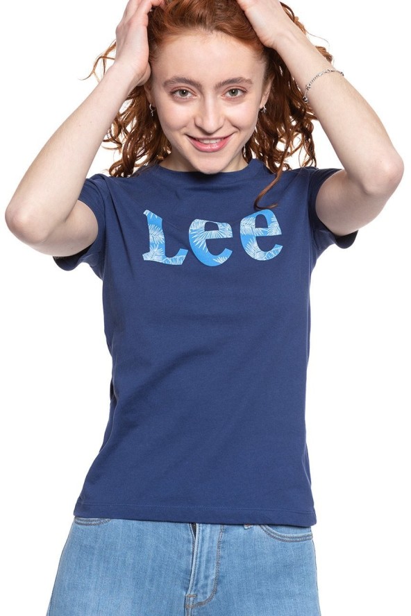 LEE T SHIRT DAMSKI SLIM LOGO TEE BLUEPRINT L43KEHLH 112109663