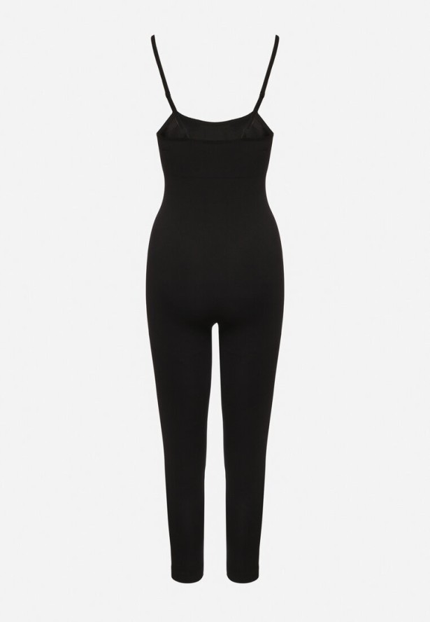 Czarny Kombinezon Bodycon z Cienkimi Ramiączkami Nevithas